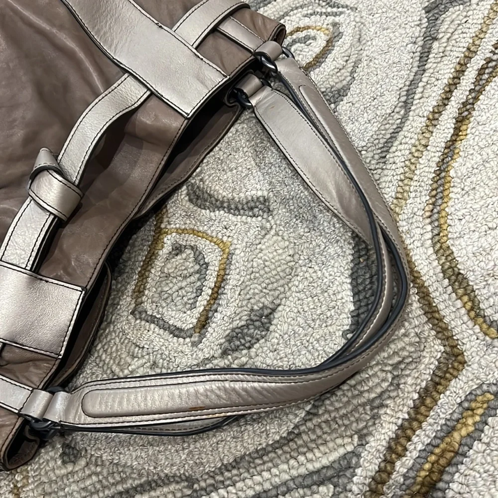 💕 Kooba taupe gray silver soft leather x large satchel shoulder bag